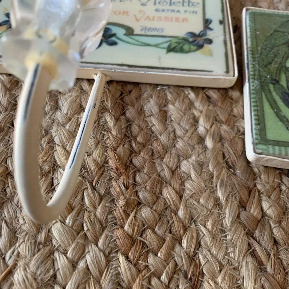 Wall Hooks Vintage Floral Acrylic and Metal SET OF TWO. Measures 7 1/4”x 6”